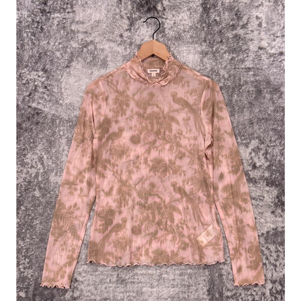 Anthropologie Top Medium Pilcro Printed Mesh Long Sleeve Mock Turtleneck